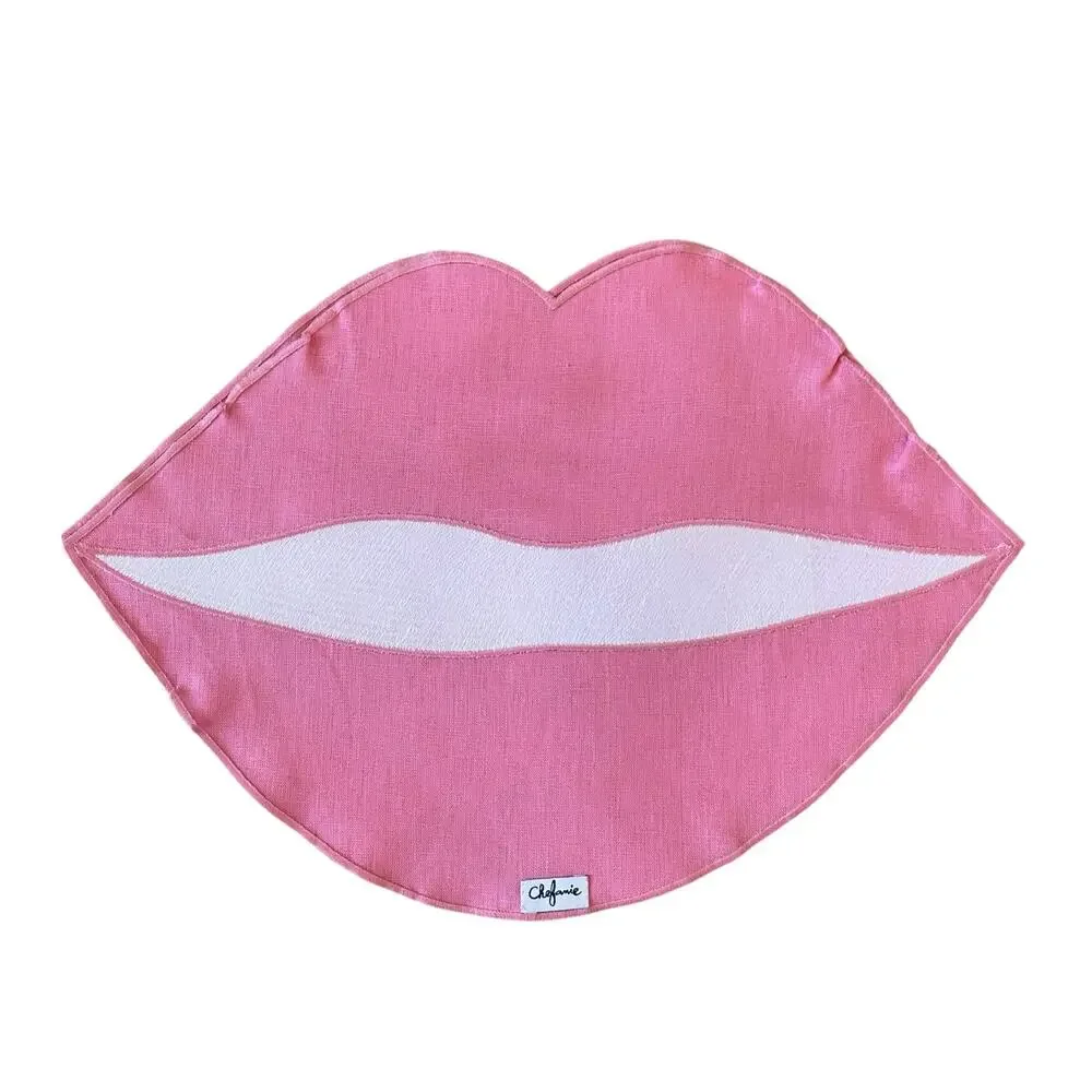 Chefanie PINK Linen Lip Shaped Placemats 13x18 Set of 4 Valentines Day XO New
